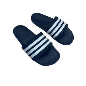 Adidas Adilette Mens Slide Sandals Size 8 Black White 3 Stripes Athletic Slip On